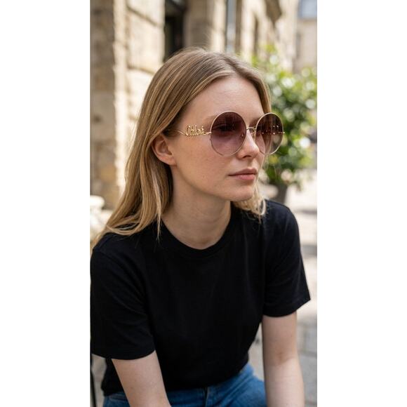 Chloe Goldtone Metal Oversized Round Logo Sunglasses - CH0329S main image 6